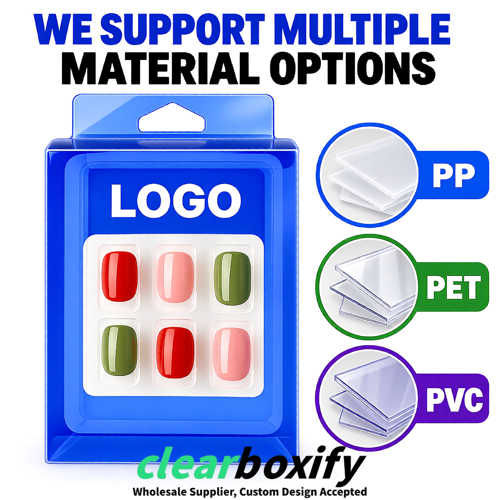 Blue Clear Press-on Nails Box with Hanging Hook | Plastic PVC PP PET Packaging Blue Clear Press-on Nails Box with Hanging Hook | Plastic PVC PP PET Packaging