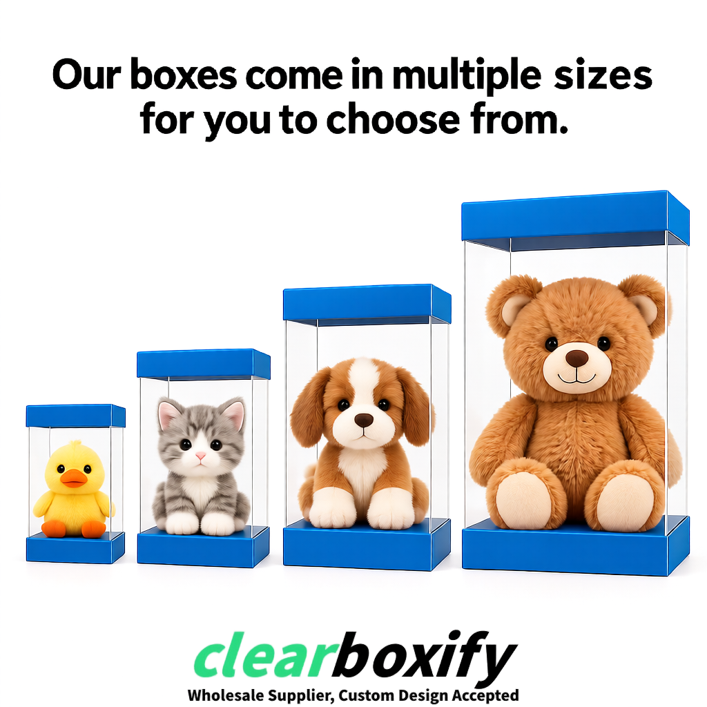 Blue Clear Toy Display Boxes with White Base & Top | Wholesale Bulk Packaging