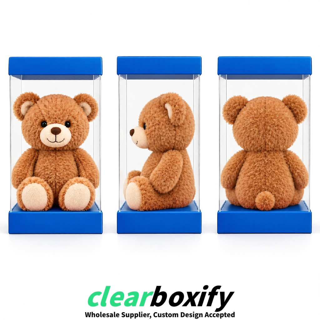 Blue Clear Toy Display Boxes with White Base & Top | Wholesale Bulk Packaging