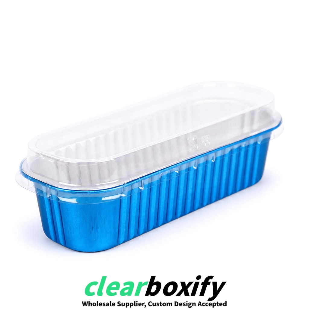 Blue Mini Loaf Pans with Clear Lids 6.8oz Rectangular Aluminum Foil Baking Pans Supplier