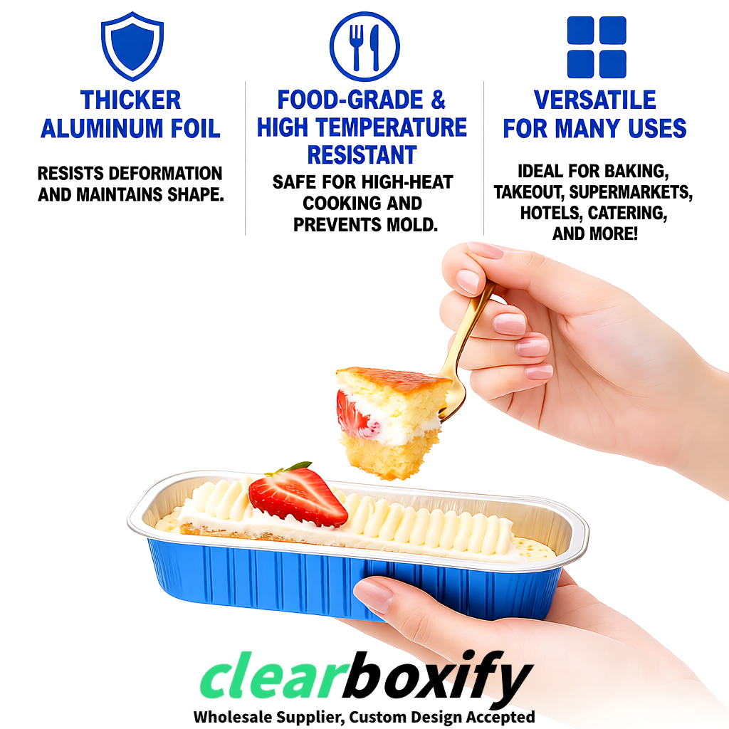 Blue Mini Loaf Pans with Clear Lids 6.8oz Rectangular Aluminum Foil Baking Pans Supplier