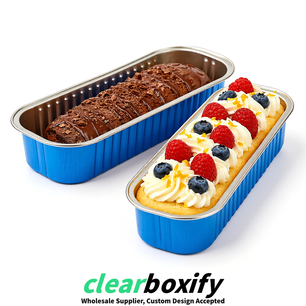 Blue Mini Loaf Pans with Clear Lids 6.8oz Rectangular Aluminum Foil Baking Pans Supplier