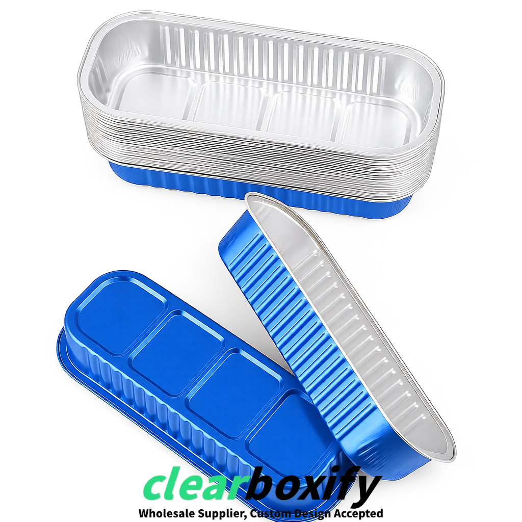 Blue Mini Loaf Pans with Clear Lids 6.8oz Rectangular Aluminum Foil Baking Pans Supplier Blue Mini Loaf Pans with Clear Lids 6.8oz Rectangular Aluminum Foil Baking Pans Supplier