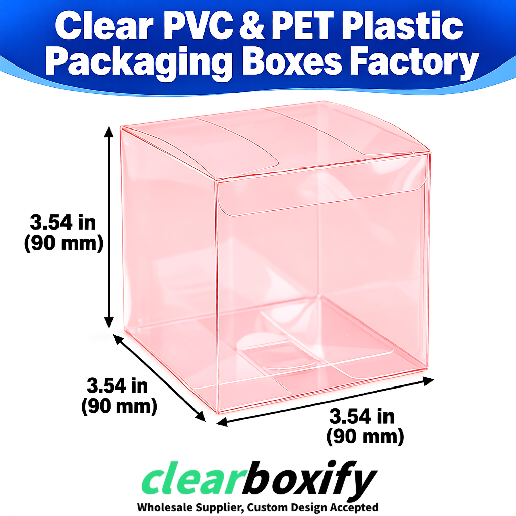 Wholesale Blush Clear PVC & PET Boxes 90x90x90mm 100x100x30/50/100mm