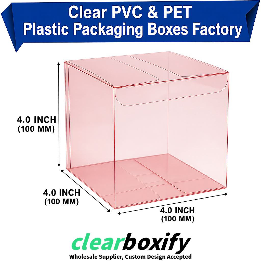 Wholesale Blush Clear PVC & PET Boxes 90x90x90mm 100x100x30/50/100mm