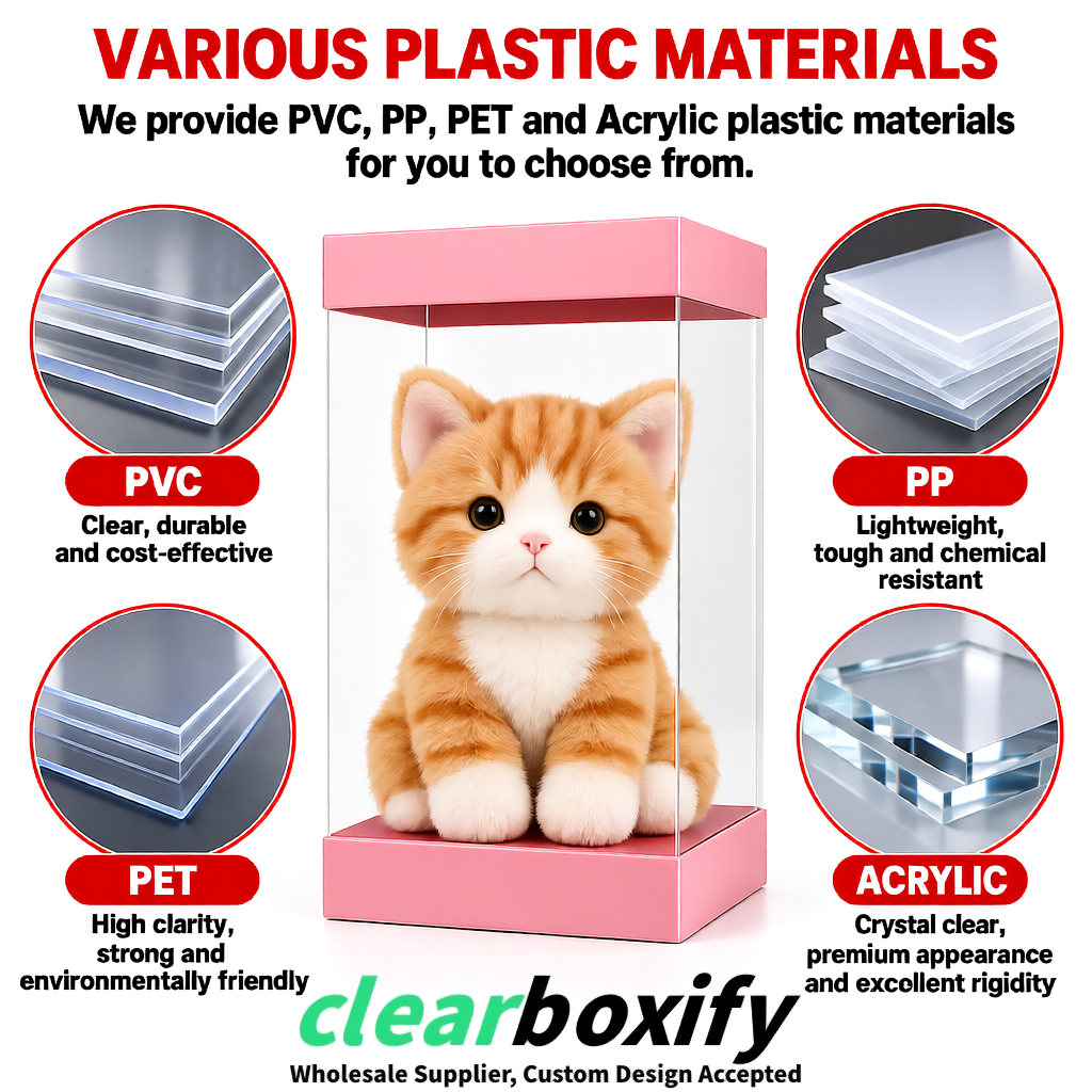Blush Clear Toy Display Boxes with White Base & Top | Wholesale Bulk Packaging