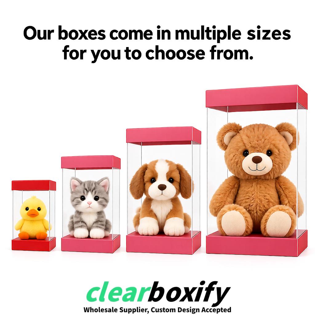 Blush Clear Toy Display Boxes with White Base & Top | Wholesale Bulk Packaging