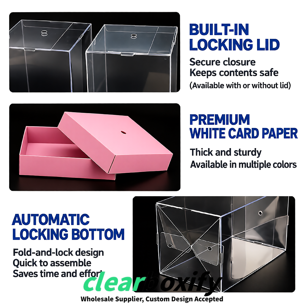 Blush Clear Toy Display Boxes with White Base & Top | Wholesale Bulk Packaging