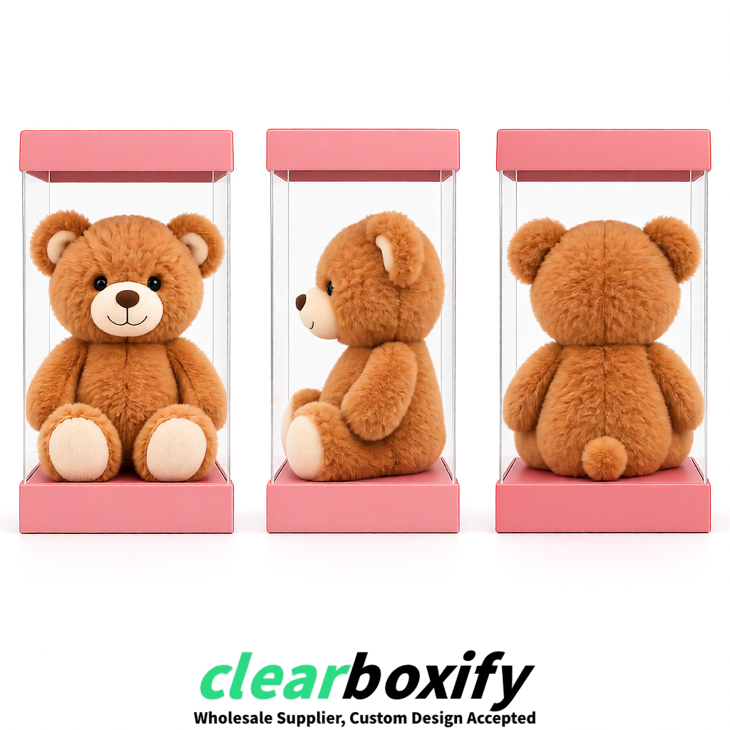 Blush Clear Toy Display Boxes with White Base & Top | Wholesale Bulk Packaging