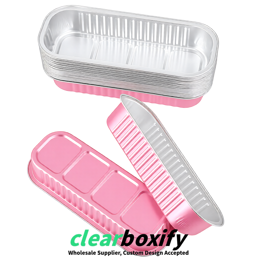 Blush Mini Loaf Pans with Clear Lids 6.8oz Rectangular Aluminum Foil Baking Pans Supplier