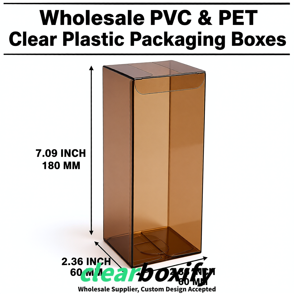 PPWR-Aligned Bronze Translucent PVC & PET Boxes 60x60x180mm 76x76x76mm 70x70x70/100/120mm