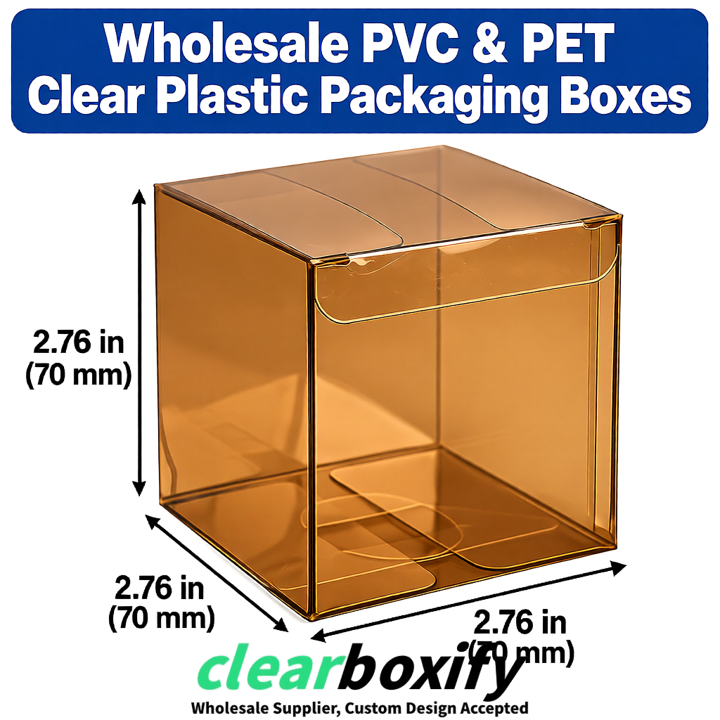 PPWR-Aligned Bronze Translucent PVC & PET Boxes 60x60x180mm 76x76x76mm 70x70x70/100/120mm