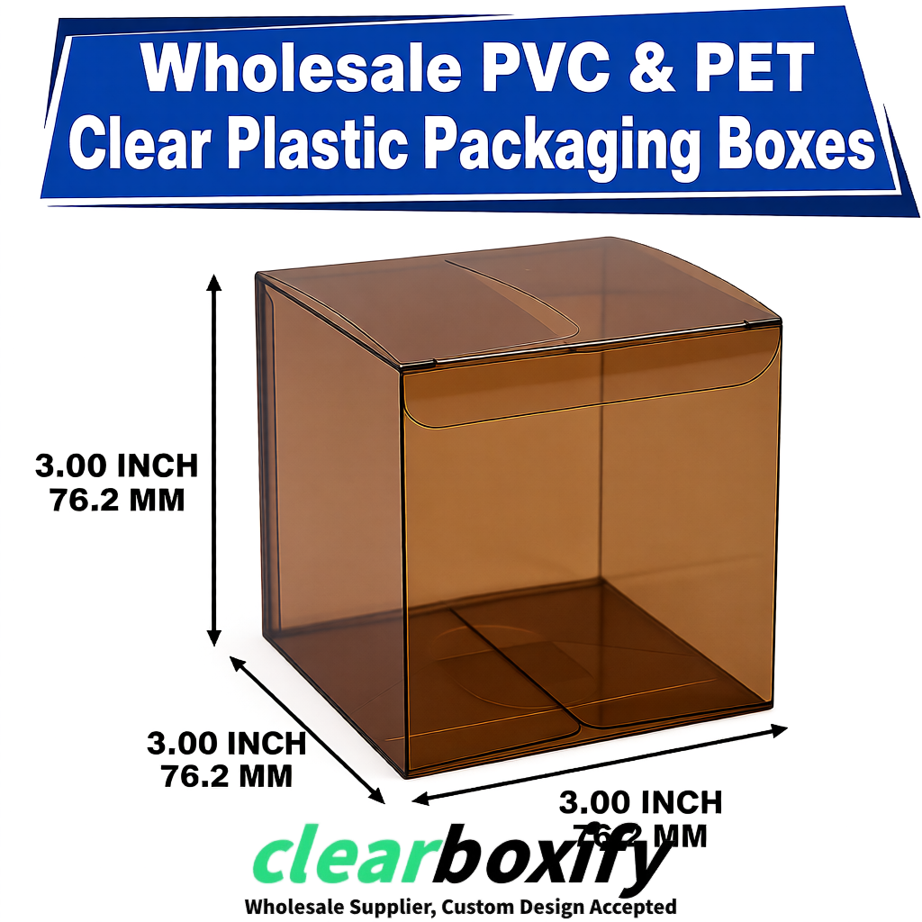 PPWR-Aligned Bronze Translucent PVC & PET Boxes 60x60x180mm 76x76x76mm 70x70x70/100/120mm