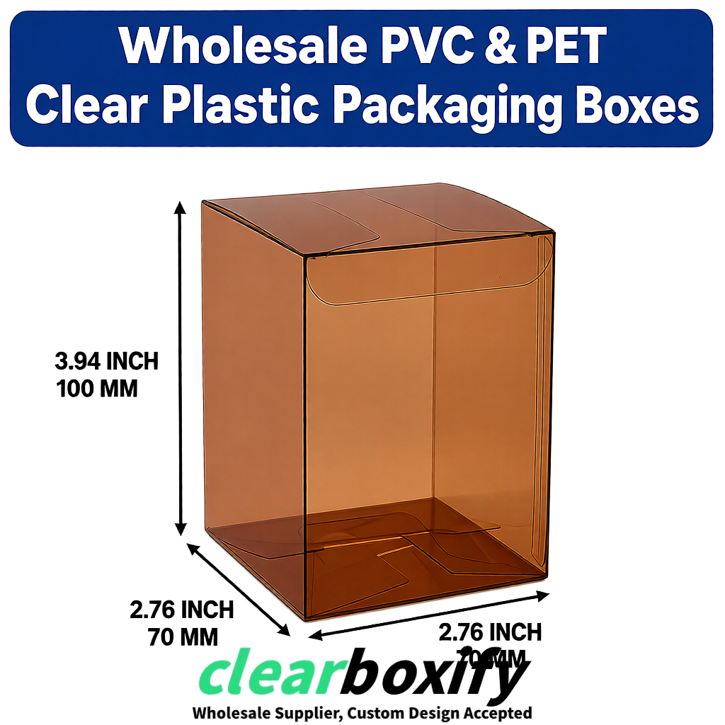 PPWR-Aligned Bronze Translucent PVC & PET Boxes 60x60x180mm 76x76x76mm 70x70x70/100/120mm