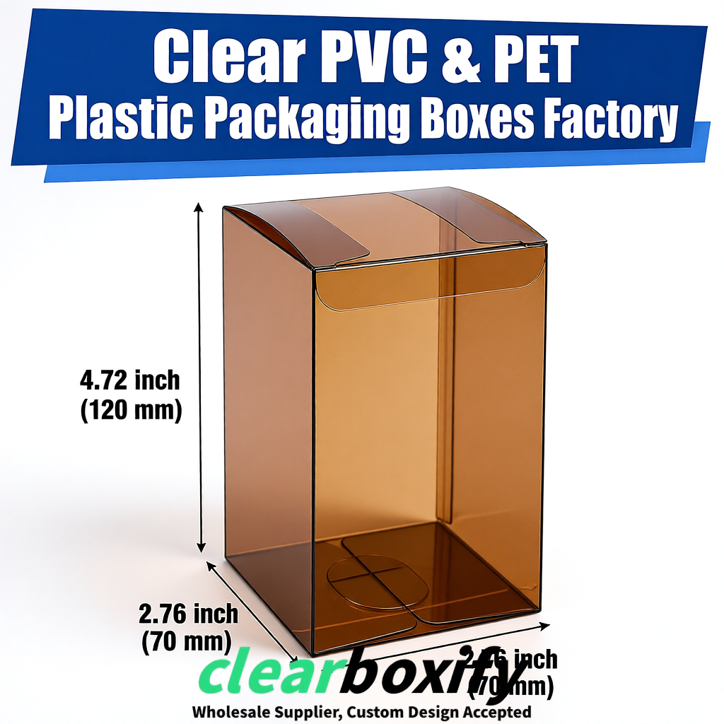 PPWR-Aligned Bronze Translucent PVC & PET Boxes 60x60x180mm 76x76x76mm 70x70x70/100/120mm