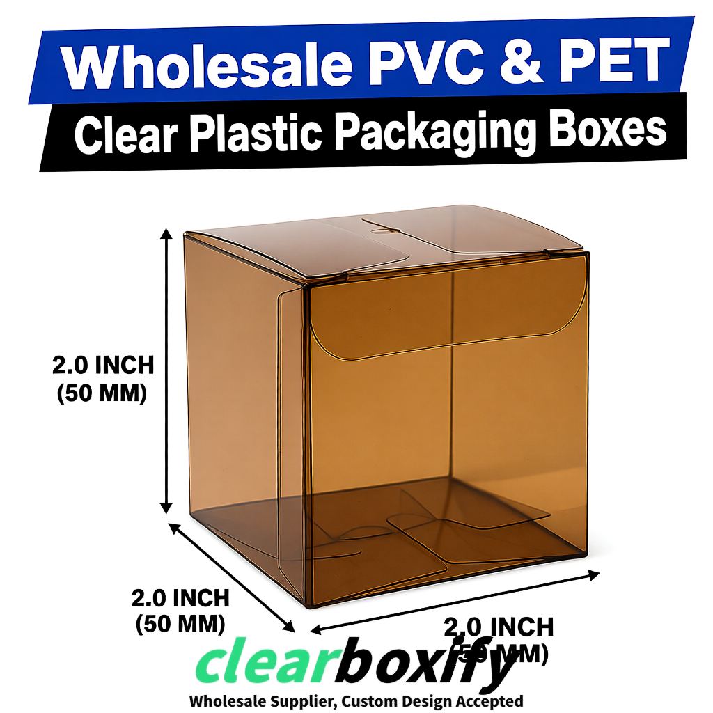 Bronze Clear PVC & PET Boxes 38x38x38, 40x40x40, 50x50x50/80mm