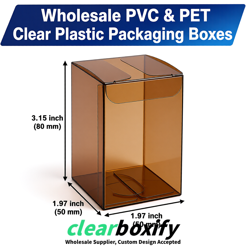 Bronze Clear PVC & PET Boxes 38x38x38, 40x40x40, 50x50x50/80mm