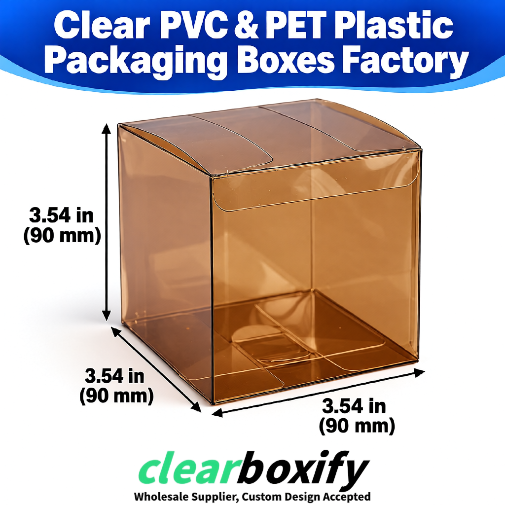 Wholesale Bronze Clear PVC & PET Boxes 90x90x90mm 100x100x30/50/100mm