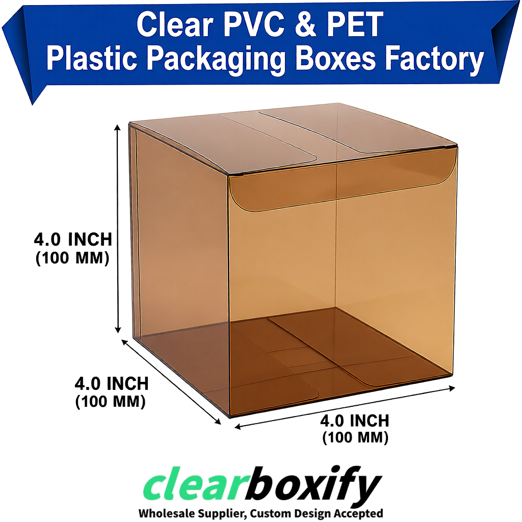 Wholesale Bronze Clear PVC & PET Boxes 90x90x90mm 100x100x30/50/100mm