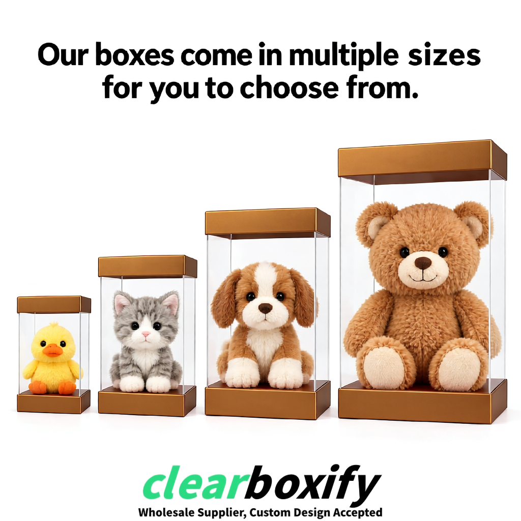 Bronze Clear Toy Display Boxes with White Base & Top | Wholesale Bulk Packaging