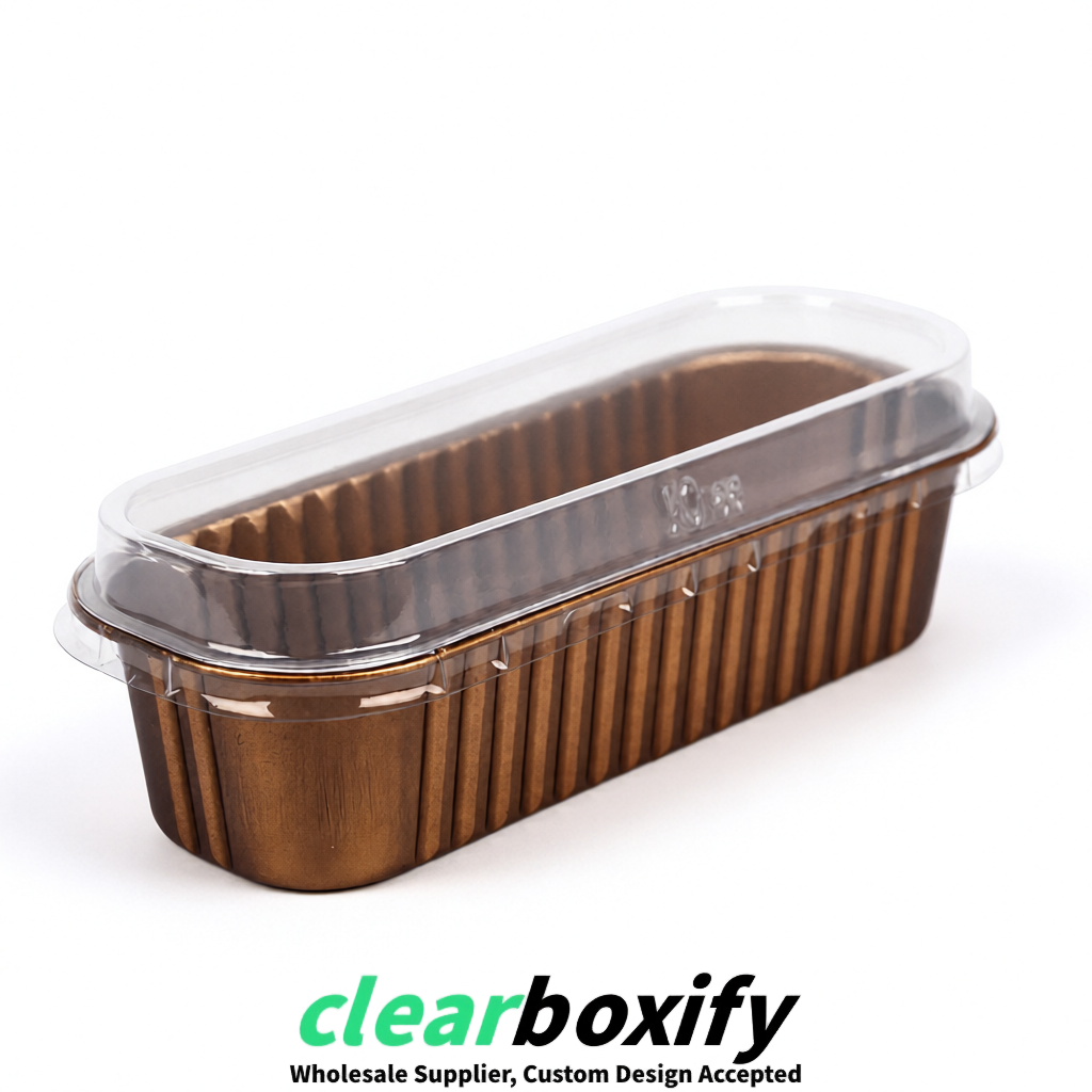 Bronze Mini Loaf Pans with Clear Lids 6.8oz Rectangular Aluminum Foil Baking Pans Supplier