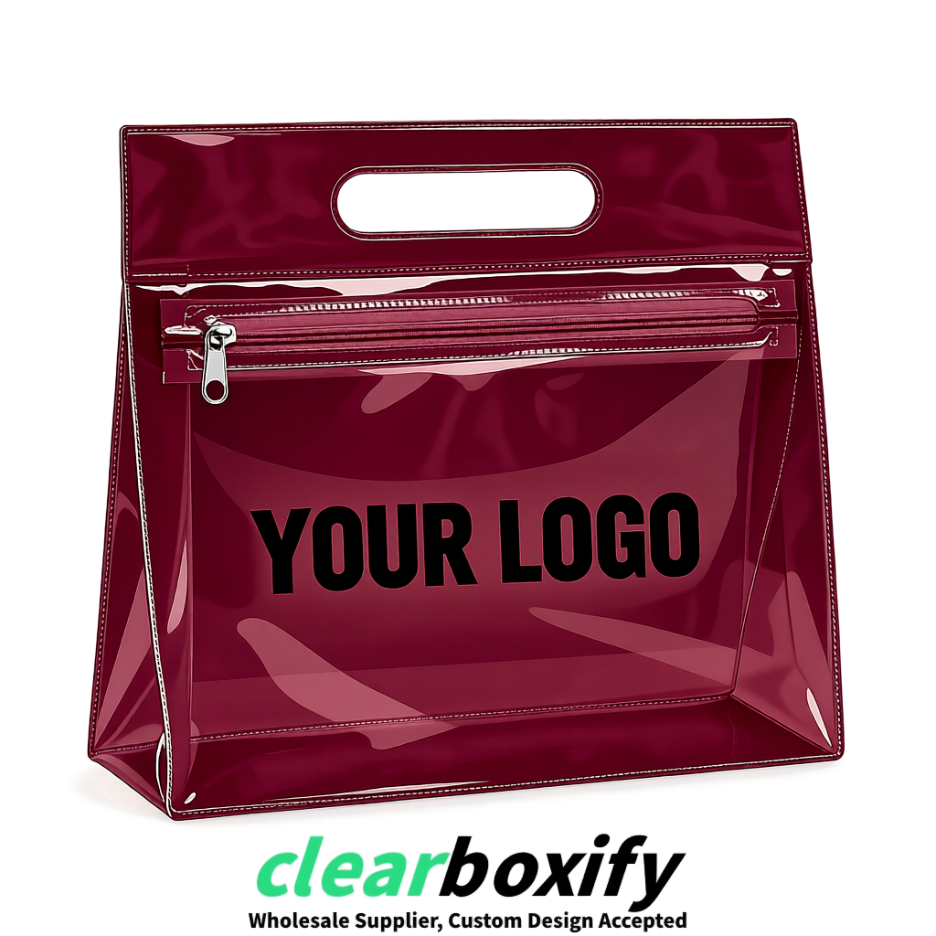 Burgundy EVA/PVC Cosmetic Bags | OEM/ODM Clear Zipper Makeup Pouches