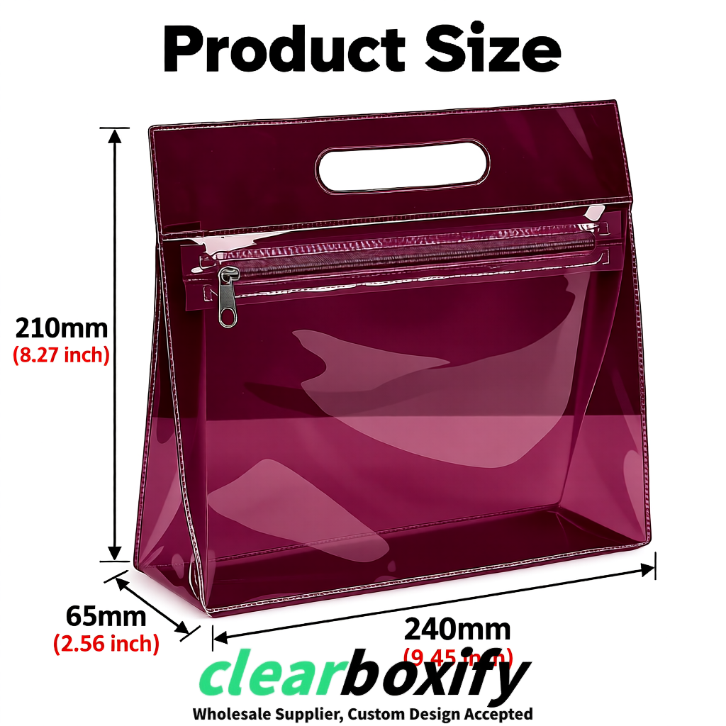 Burgundy EVA/PVC Cosmetic Bags | OEM/ODM Clear Zipper Makeup Pouches
