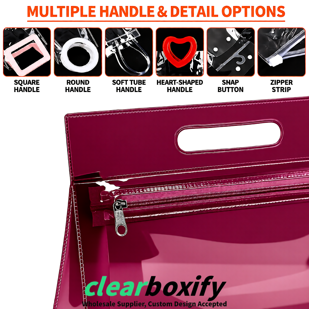 Burgundy EVA/PVC Cosmetic Bags | OEM/ODM Clear Zipper Makeup Pouches