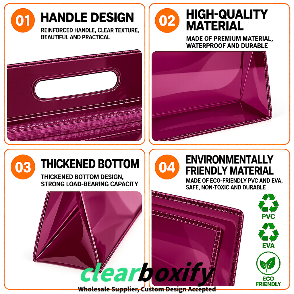 Burgundy EVA/PVC Cosmetic Bags | OEM/ODM Clear Zipper Makeup Pouches