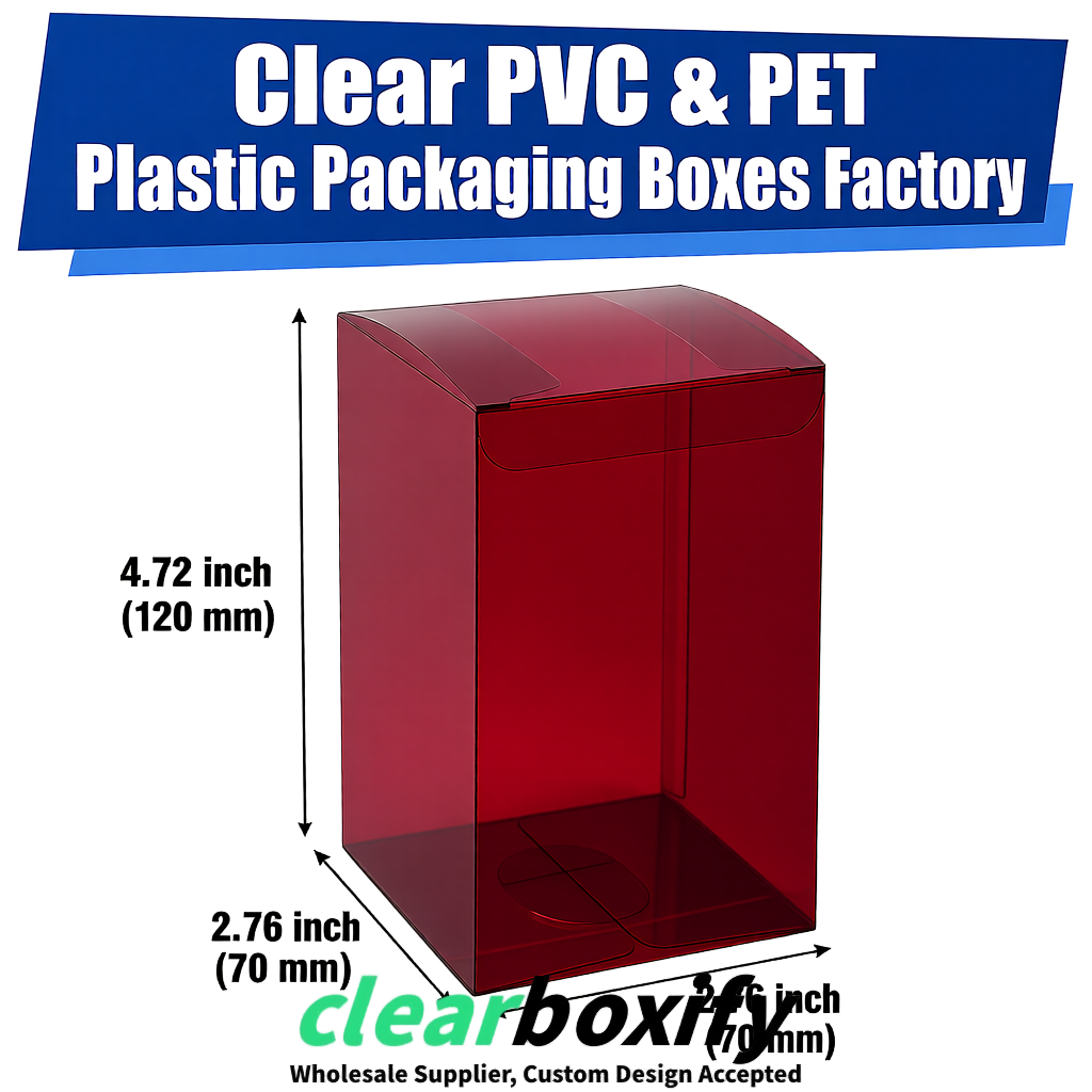 PPWR-Aligned Burgundy Translucent PVC & PET Boxes 60x60x180mm 76x76x76mm 70x70x70/100/120mm