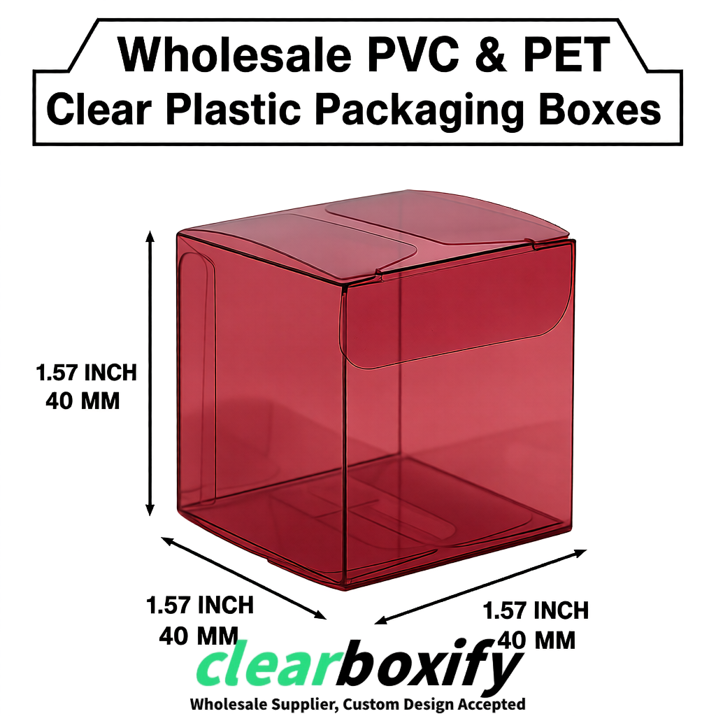 Burgundy Clear PVC & PET Boxes 38x38x38, 40x40x40, 50x50x50/80mm