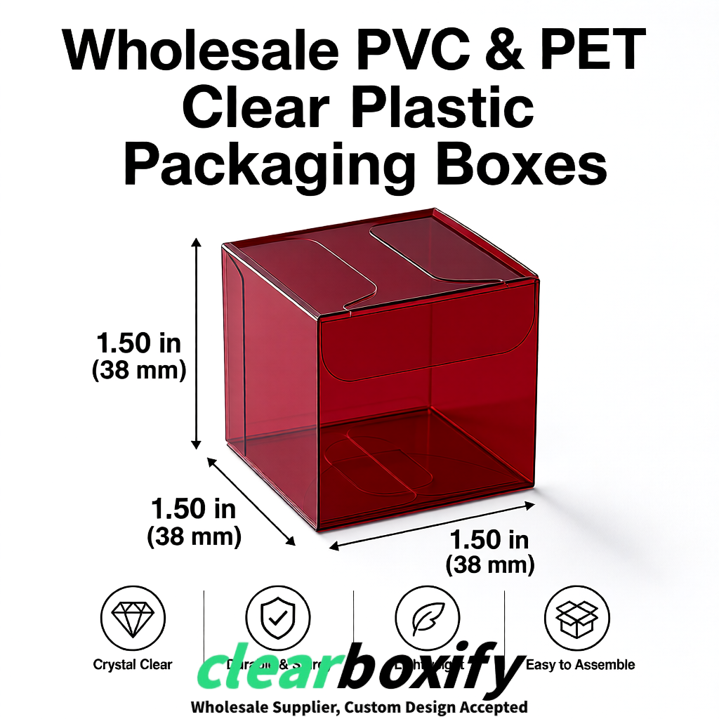 Burgundy Clear PVC & PET Boxes 38x38x38, 40x40x40, 50x50x50/80mm Burgundy Clear PVC & PET Boxes 38x38x38, 40x40x40, 50x50x50/80mm