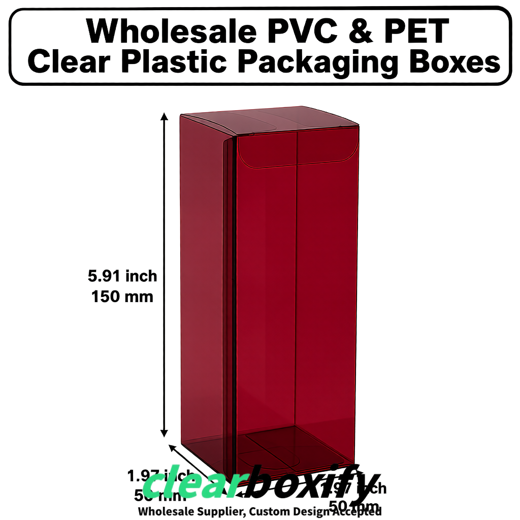 Burgundy Wholesale Clear PVC & PET Boxes 50x50x120/150/200mm 60x60x60/120 mm