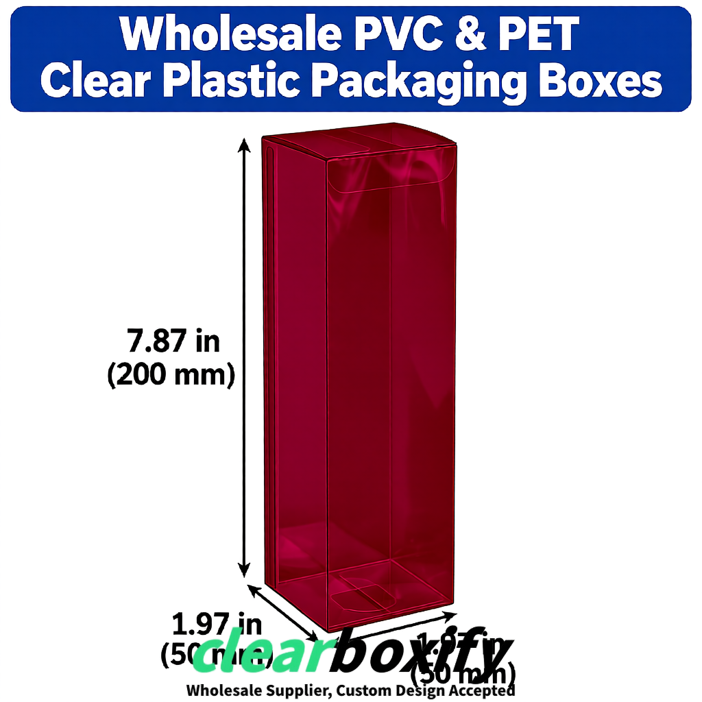 Burgundy Wholesale Clear PVC & PET Boxes 50x50x120/150/200mm 60x60x60/120 mm