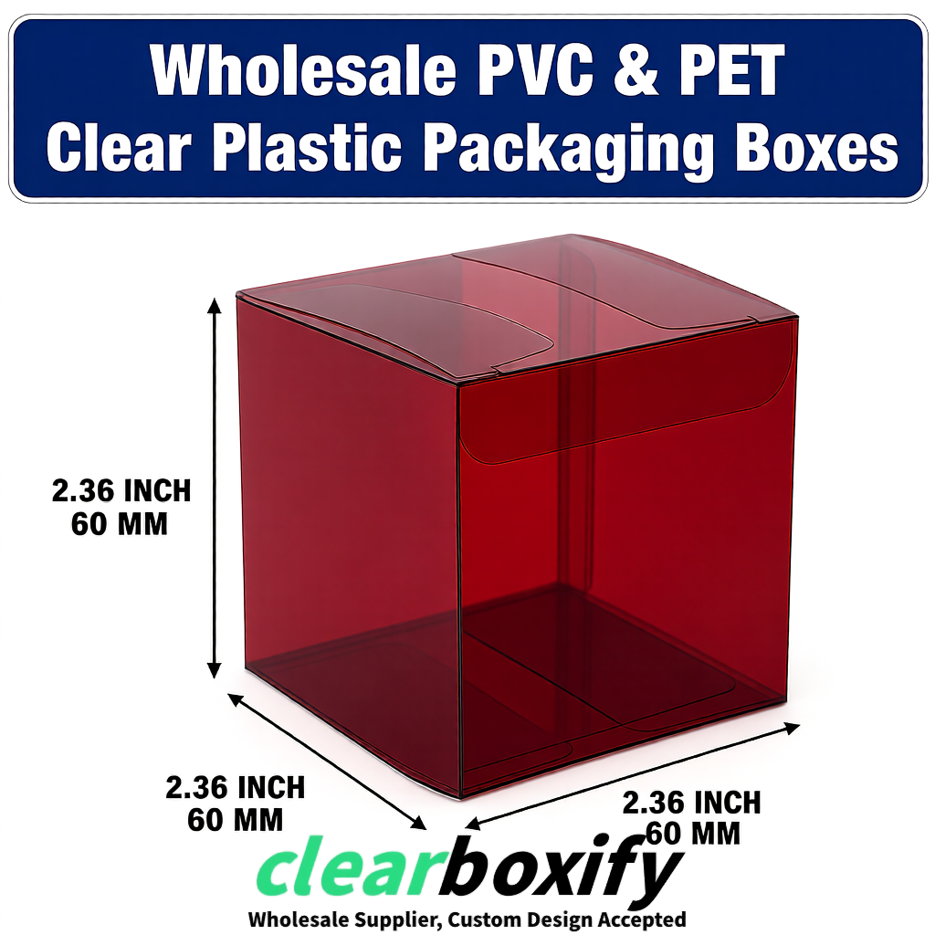 Burgundy Wholesale Clear PVC & PET Boxes 50x50x120/150/200mm 60x60x60/120 mm