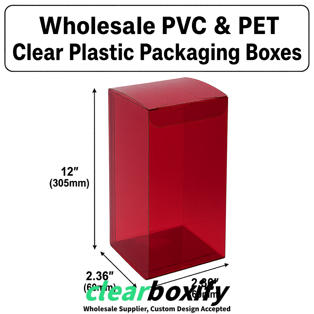 Burgundy Wholesale Clear PVC & PET Boxes 50x50x120/150/200mm 60x60x60/120 mm