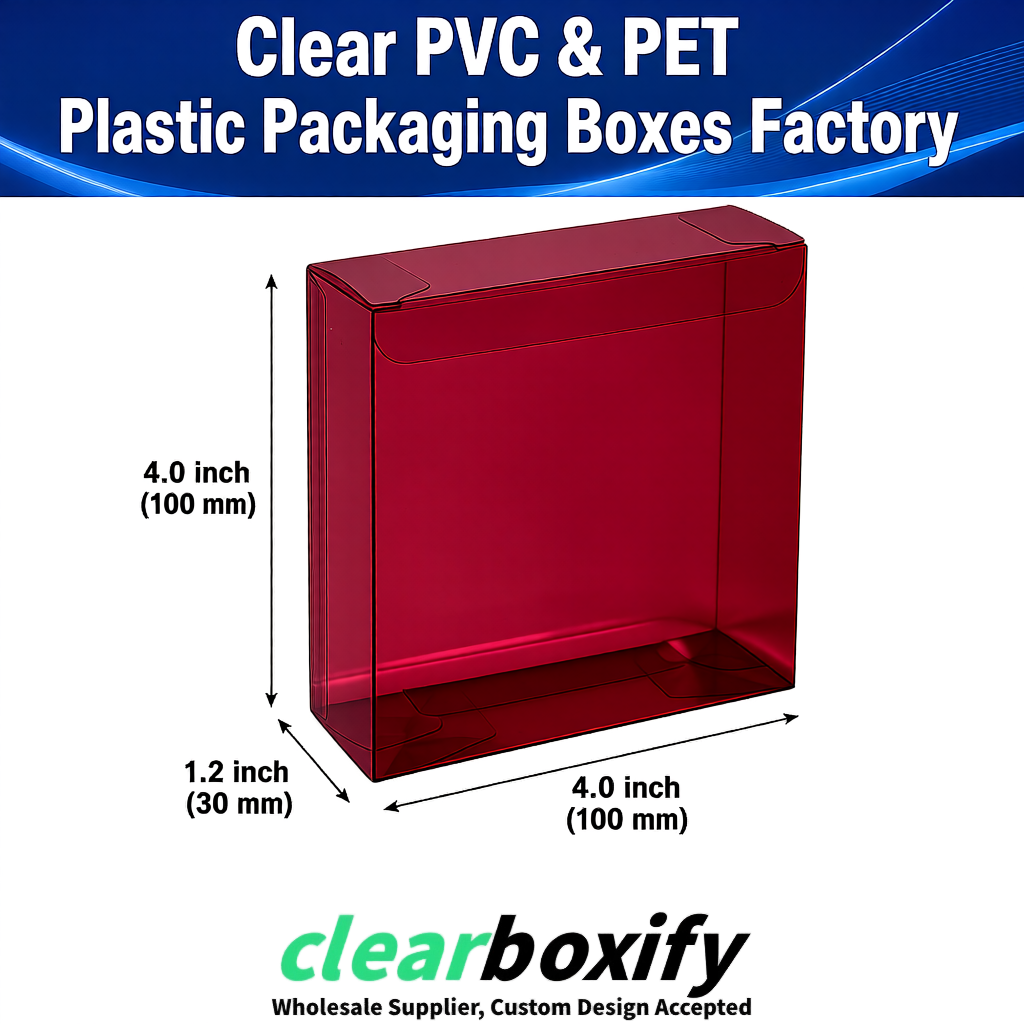 Wholesale Burgundy Clear PVC & PET Boxes 90x90x90mm 100x100x30/50/100mm
