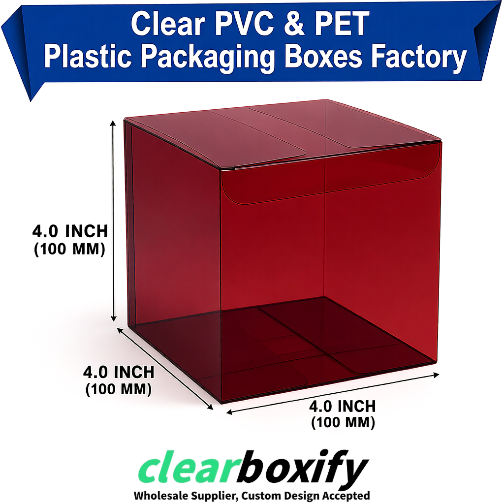 Wholesale Burgundy Clear PVC & PET Boxes 90x90x90mm 100x100x30/50/100mm