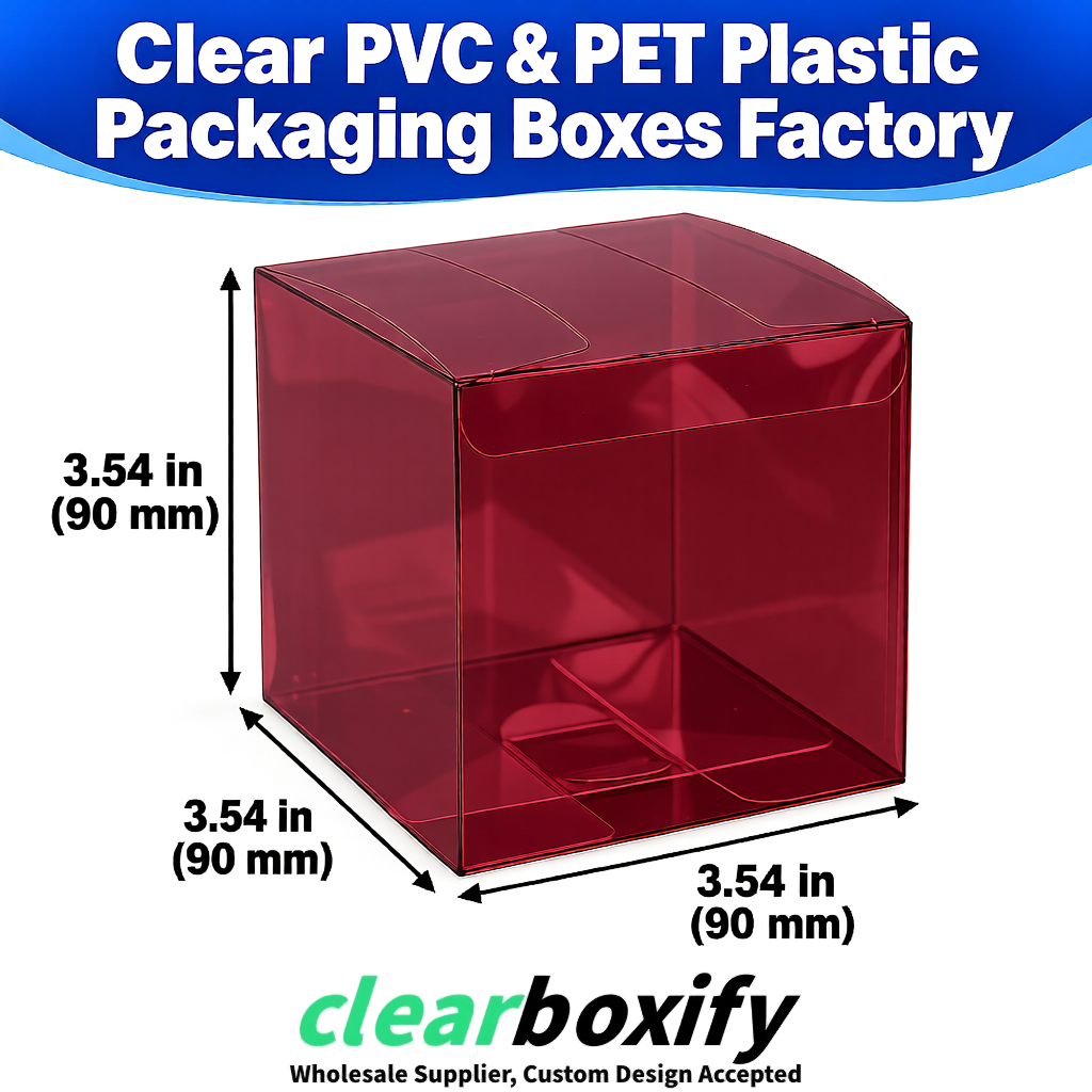 Wholesale Burgundy Clear PVC & PET Boxes 90x90x90mm 100x100x30/50/100mm