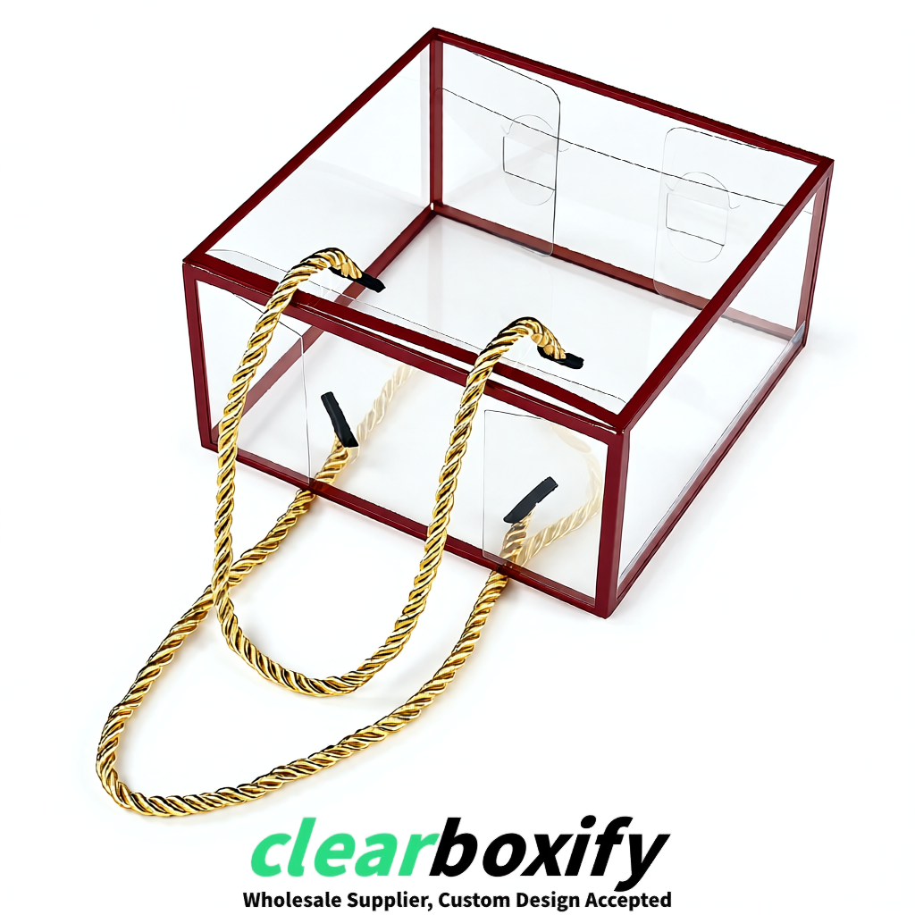 Burgundy Private Label Clear PVC, PP, PET Tote Bags & Handbags Wholesale