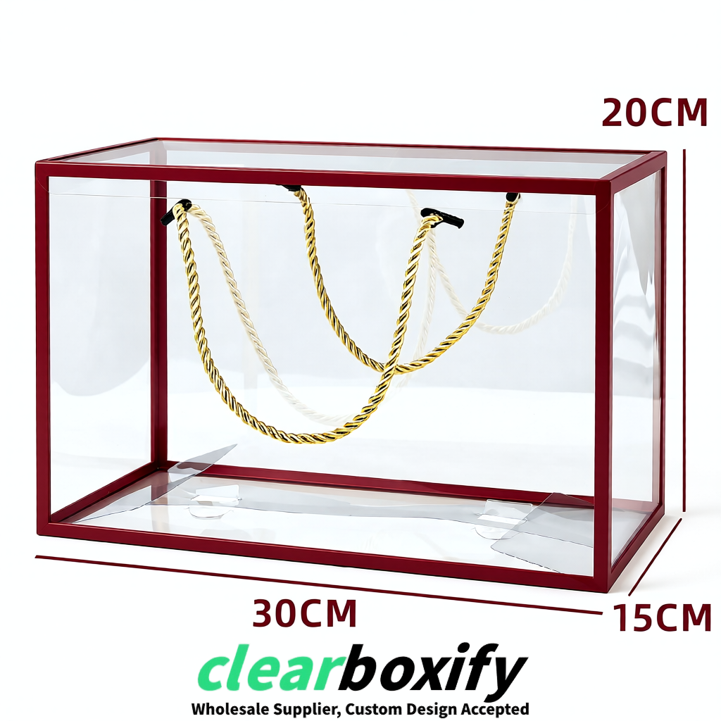 Burgundy Private Label Clear PVC, PP, PET Tote Bags & Handbags Wholesale