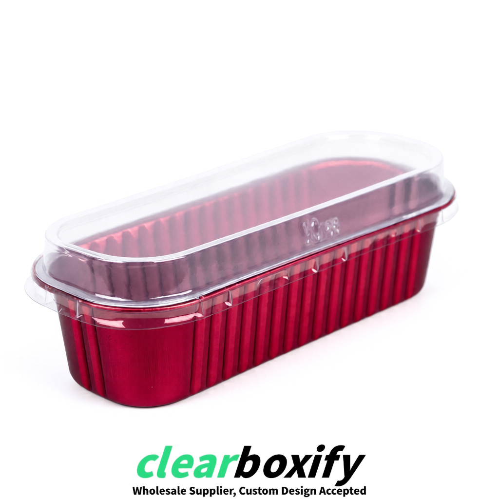 Burgundy Mini Loaf Pans with Clear Lids 6.8oz Rectangular Aluminum Foil Baking Pans Supplier