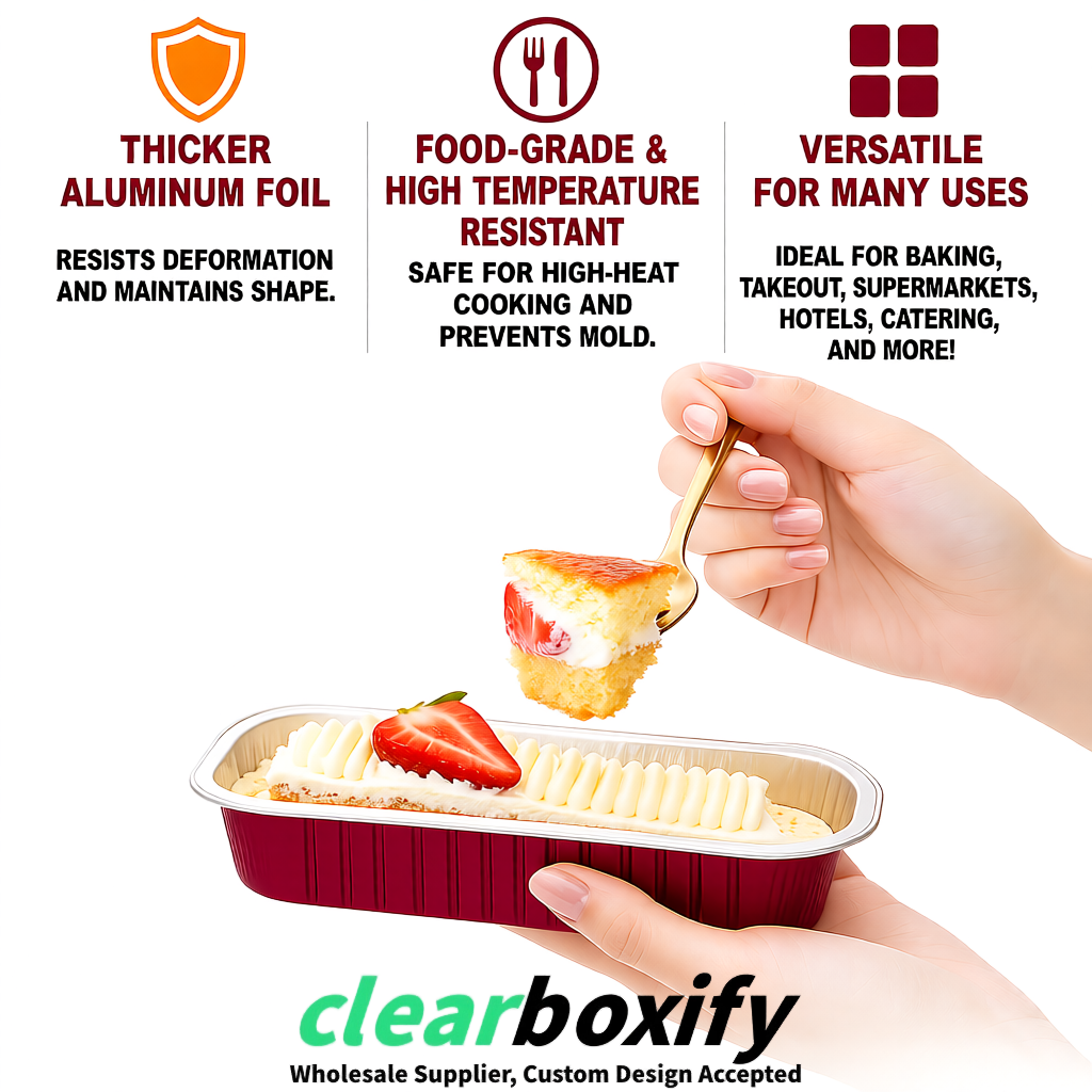 Burgundy Mini Loaf Pans with Clear Lids 6.8oz Rectangular Aluminum Foil Baking Pans Supplier