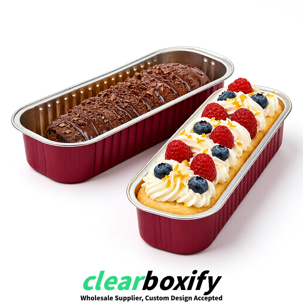 Burgundy Mini Loaf Pans with Clear Lids 6.8oz Rectangular Aluminum Foil Baking Pans Supplier