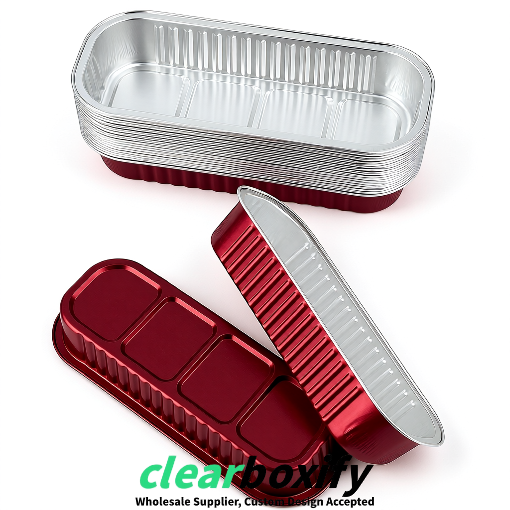 Burgundy Mini Loaf Pans with Clear Lids 6.8oz Rectangular Aluminum Foil Baking Pans Supplier