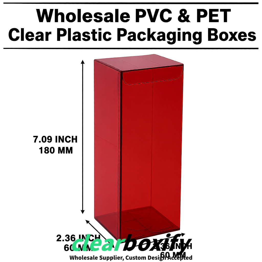 PPWR-Aligned Carmine Translucent PVC & PET Boxes 60x60x180mm 76x76x76mm 70x70x70/100/120mm