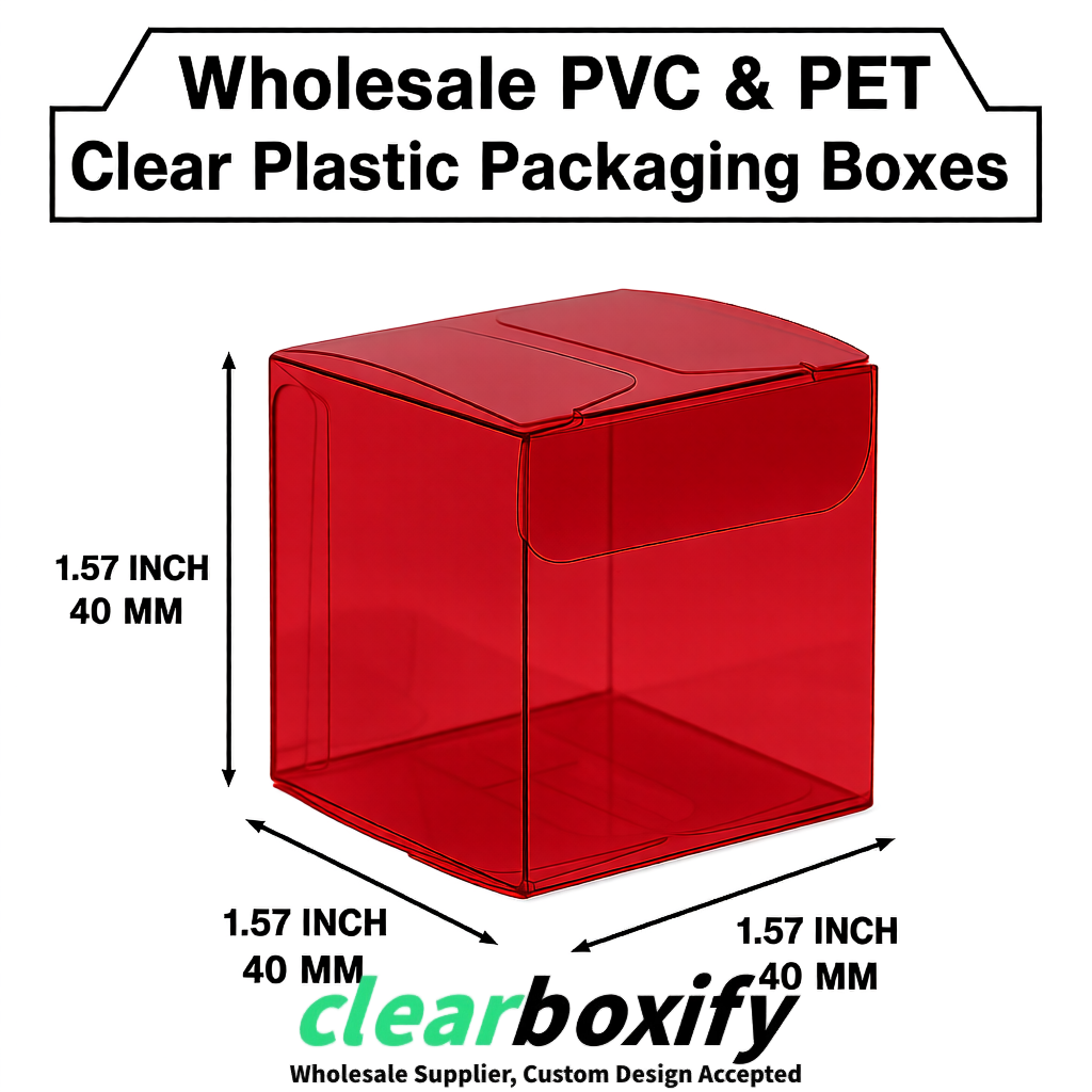 Carmine Clear PVC & PET Boxes 38x38x38, 40x40x40, 50x50x50/80mm