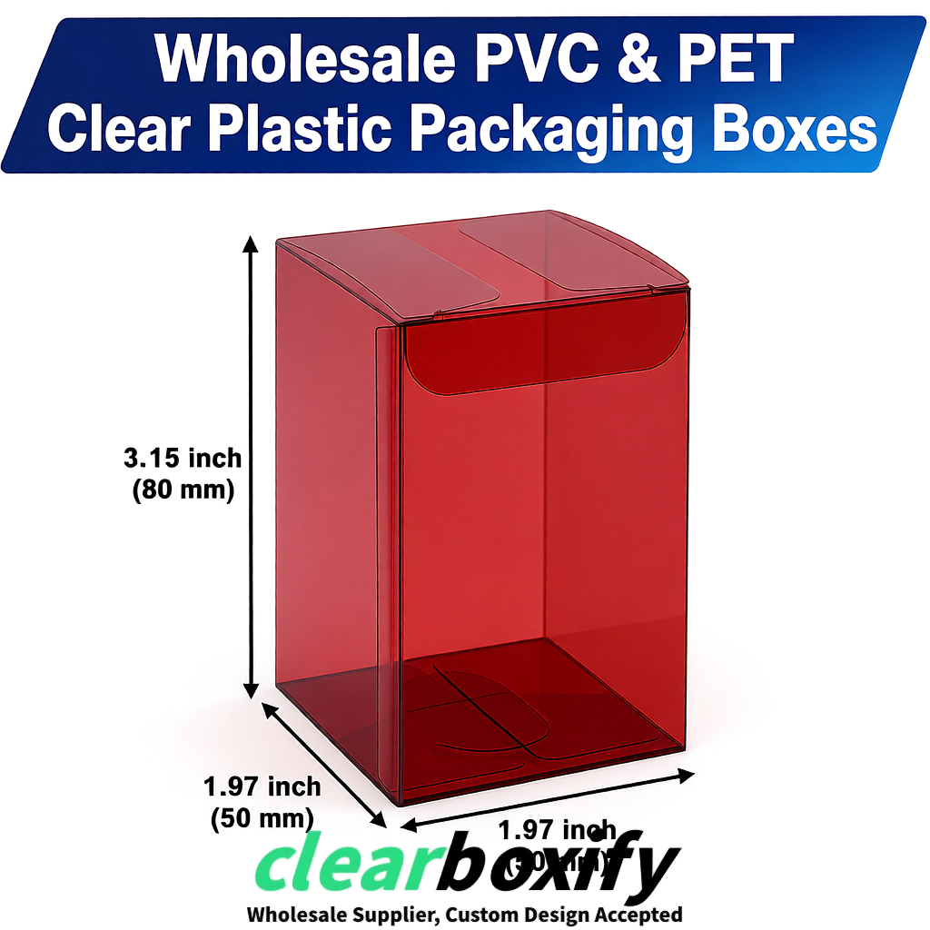 Carmine Clear PVC & PET Boxes 38x38x38, 40x40x40, 50x50x50/80mm