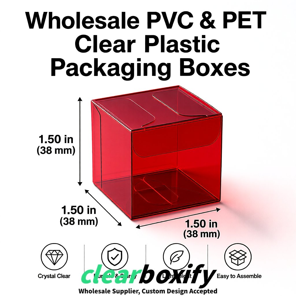 Carmine Clear PVC & PET Boxes 38x38x38, 40x40x40, 50x50x50/80mm