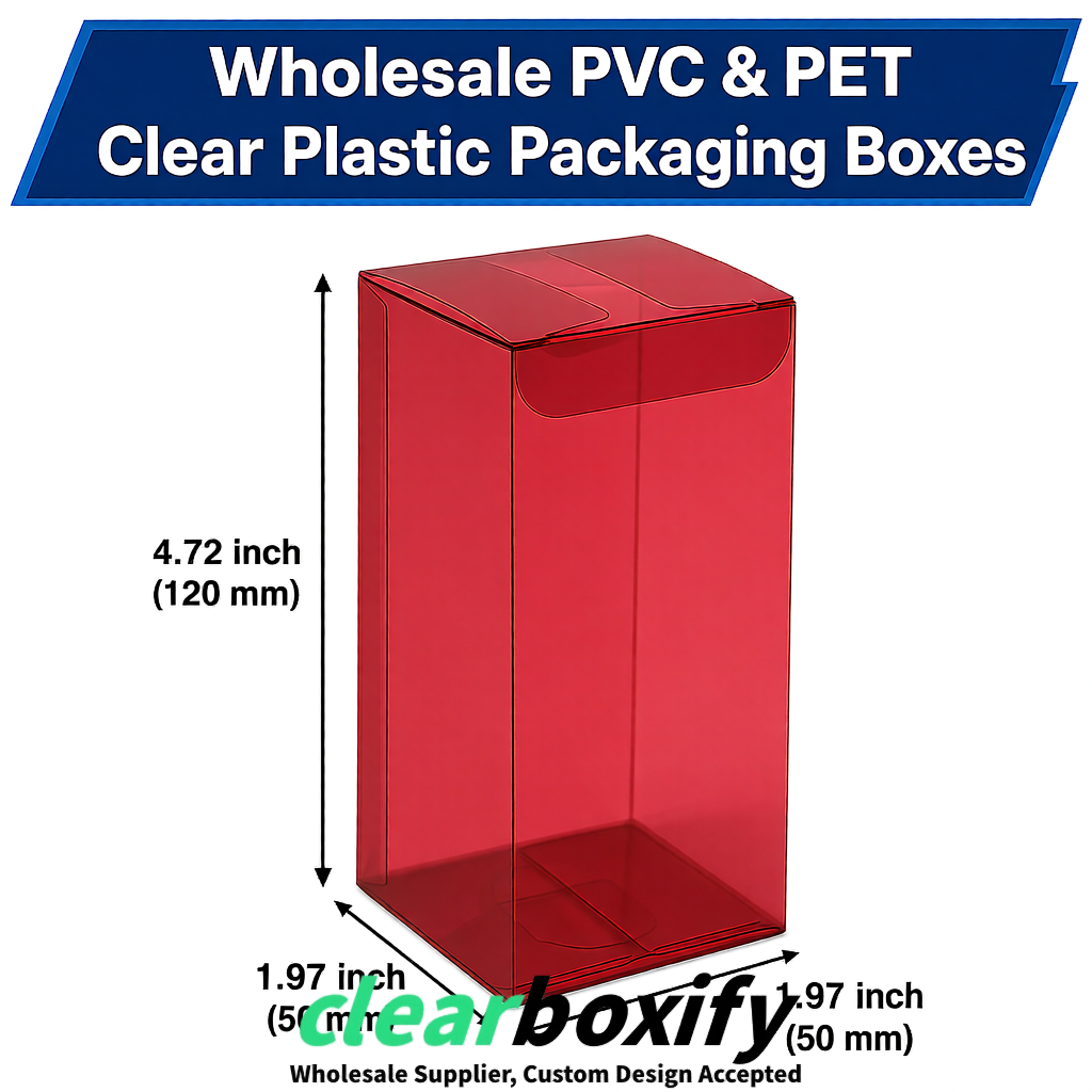 Carmine Wholesale Clear PVC & PET Boxes 50x50x120/150/200mm 60x60x60/120 mm